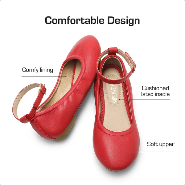 Girls Ankle-Strap Ballerina Flat Shoes - RED - 2