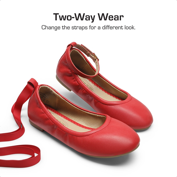 Girls Ankle-Strap Ballerina Flat Shoes - RED - 1