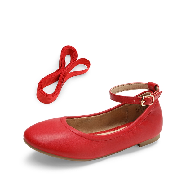 Girls Ankle-Strap Ballerina Flat Shoes - RED - 5