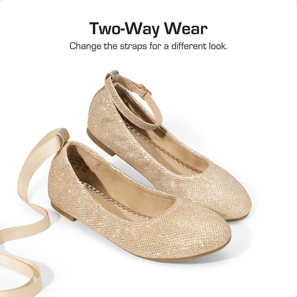 Girls Ankle-Strap Ballerina Flat Shoes - GOLD GLITTER - 1