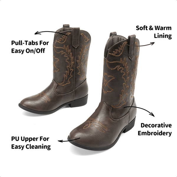 Mid Calf Kids Cowboy Riding Boots - BROWN - 3