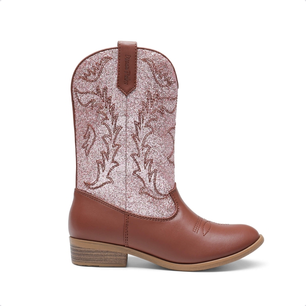 Mid Calf Kids Cowboy Riding Boots - PINK-BROWN - 1