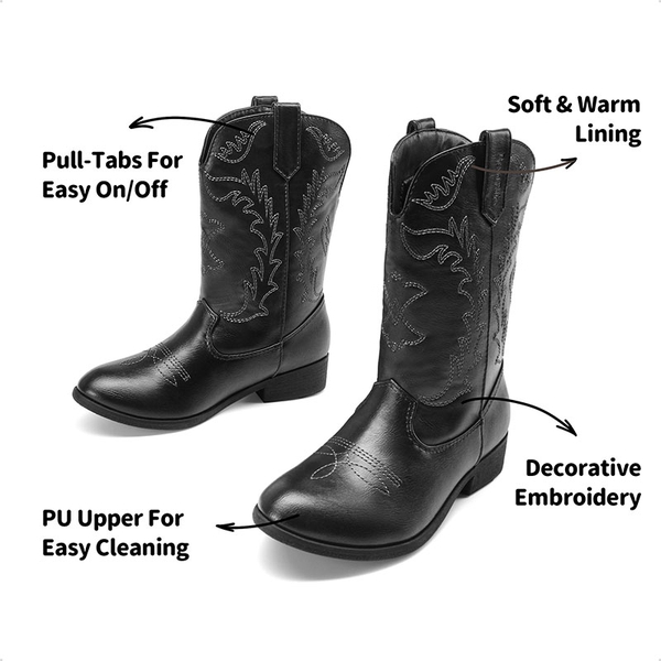 Mid Calf Kids Cowboy Riding Boots - BLACK - 3