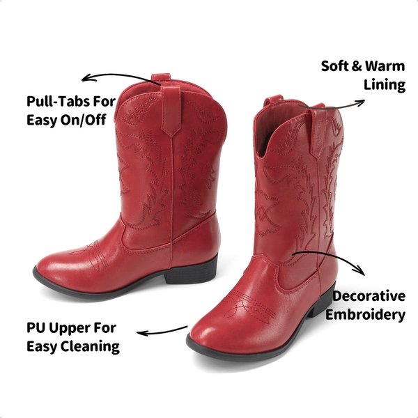 Mid Calf Kids Cowboy Riding Boots - RED - 3