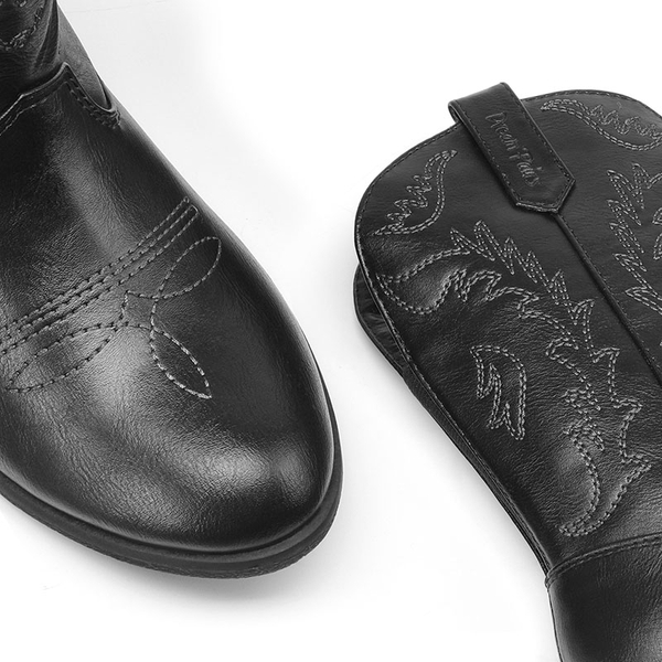 Mid Calf Kids Cowboy Riding Boots - BLACK - 2