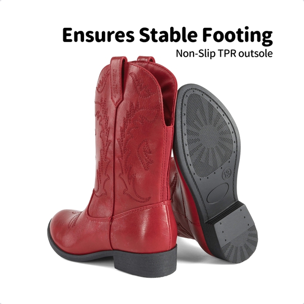 Mid Calf Kids Cowboy Riding Boots - RED - 4