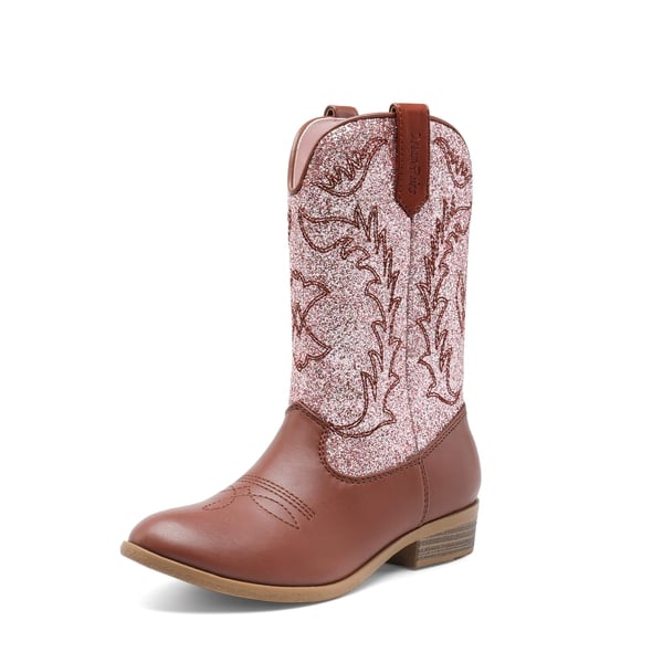Mid Calf Kids Cowboy Riding Boots - PINK-BROWN -  0