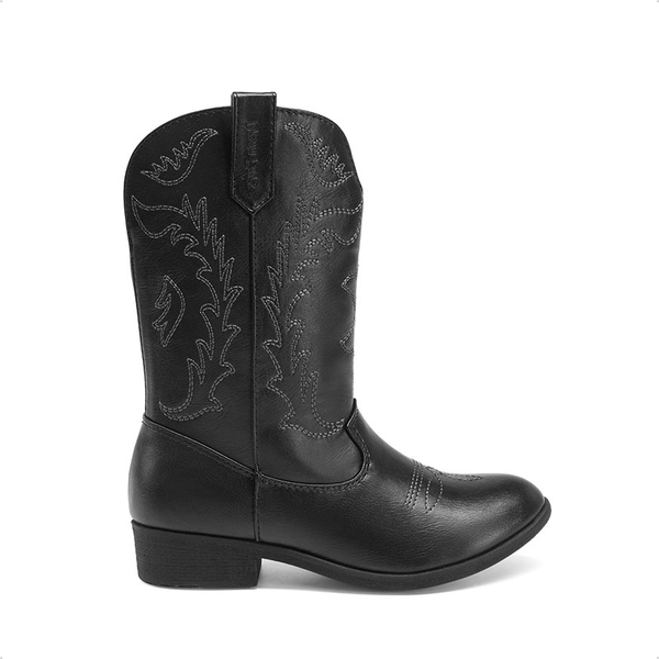 Mid Calf Kids Cowboy Riding Boots - BLACK - 1