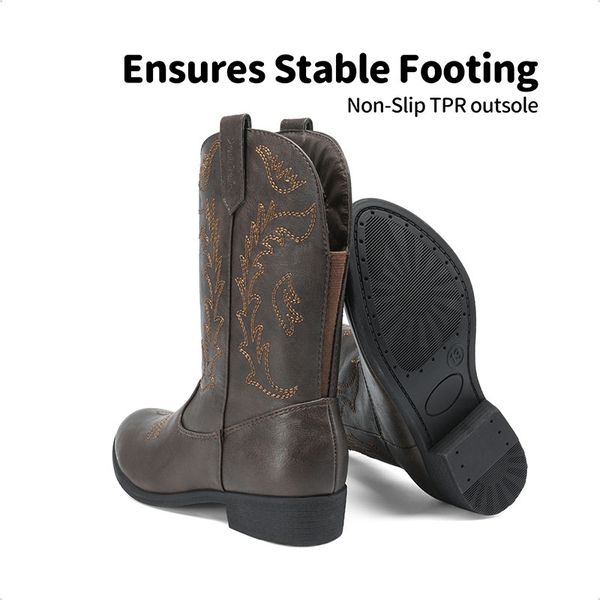 Mid Calf Kids Cowboy Riding Boots - BROWN - 4