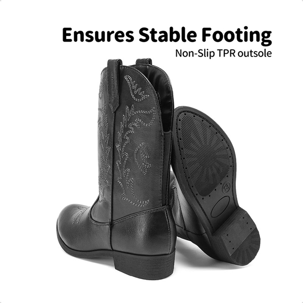Mid Calf Kids Cowboy Riding Boots - BLACK - 4