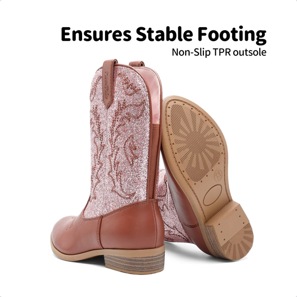 Mid Calf Kids Cowboy Riding Boots - PINK-BROWN - 4