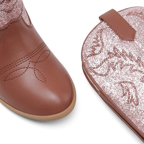 Mid Calf Kids Cowboy Riding Boots - PINK-BROWN - 2