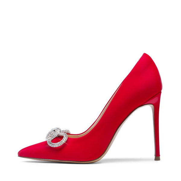 Rhinestone Bows Stiletto Pumps - RED - 2