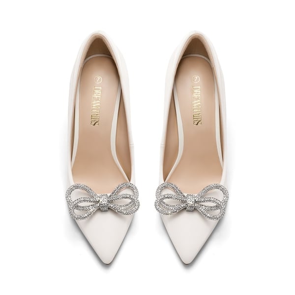 Rhinestone Bows Stiletto Pumps - WHITE - 3