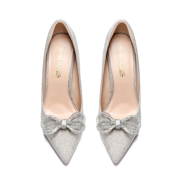 Rhinestone Bows Stiletto Pumps - SILVER - 3