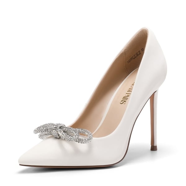 Rhinestone Bows Stiletto Pumps - WHITE -  0