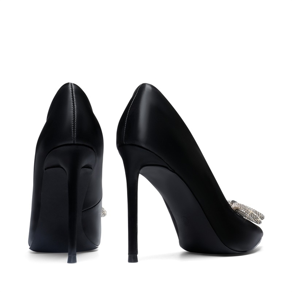 Rhinestone Bows Stiletto Pumps - BLACK - 4