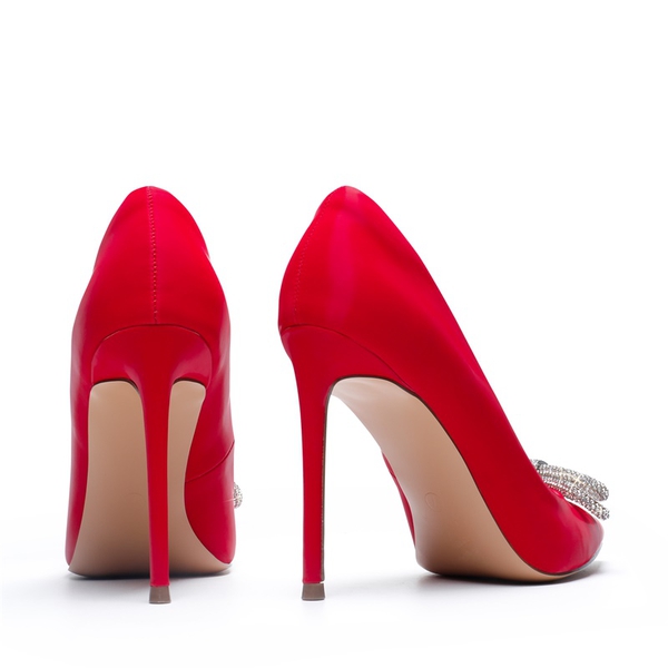 Rhinestone Bows Stiletto Pumps - RED - 4