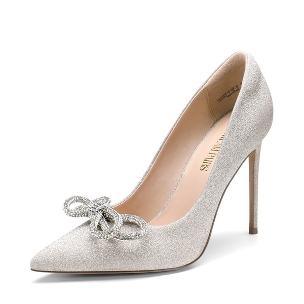 Rhinestone Bows Stiletto Pumps - SILVER -  0