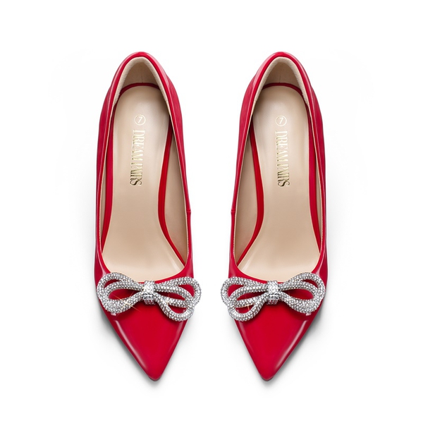 Rhinestone Bows Stiletto Pumps - RED - 3