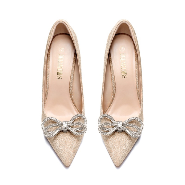 Rhinestone Bows Stiletto Pumps - GOLD - 3