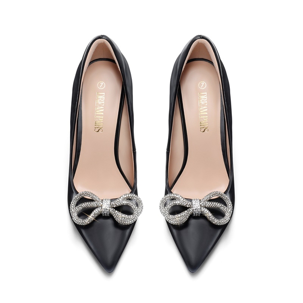 Rhinestone Bows Stiletto Pumps - BLACK - 3
