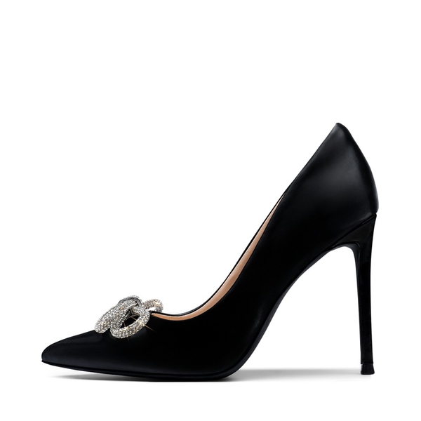Rhinestone Bows Stiletto Pumps - BLACK - 2