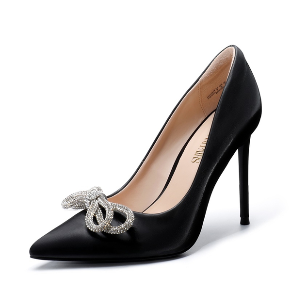 Rhinestone Bows Stiletto Pumps - BLACK -  0