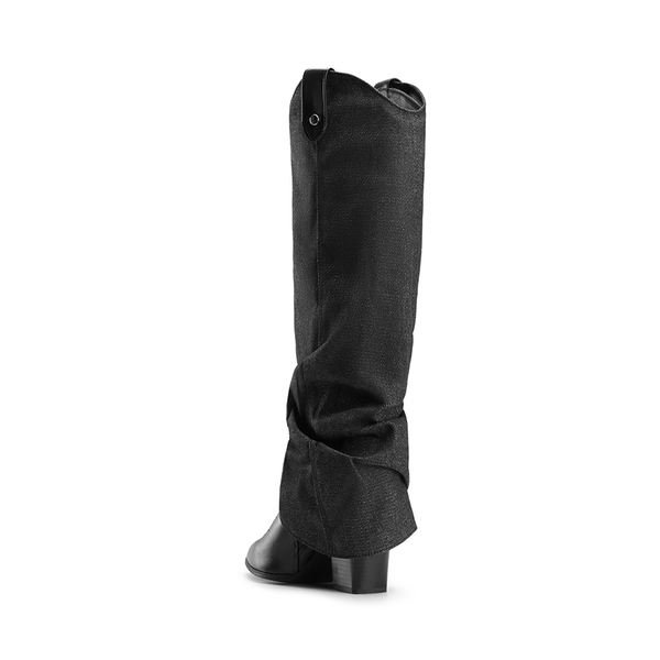 Two-Way Wear Denim Cuff Knee High Boots - DENIM BLACK - 3
