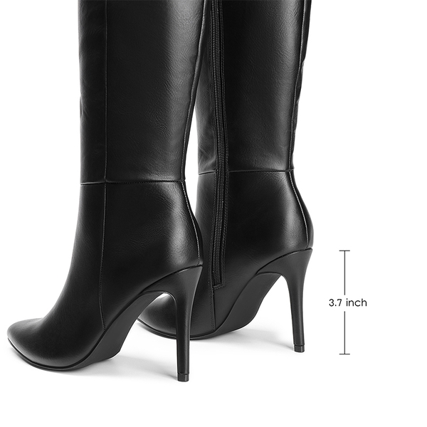 Pointed Toe Stiletto High Heel Knee High Boots - BLACK-PU - 3