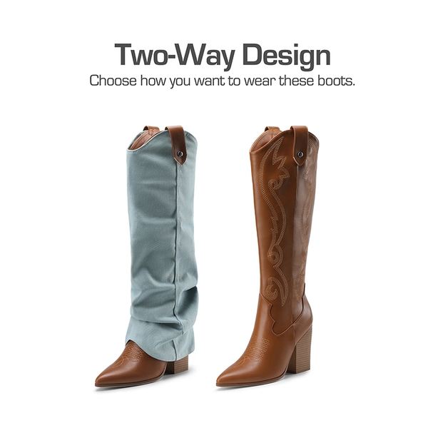 Two-Way Wear Denim Cuff Knee High Boots - DENIM BLUE - 1