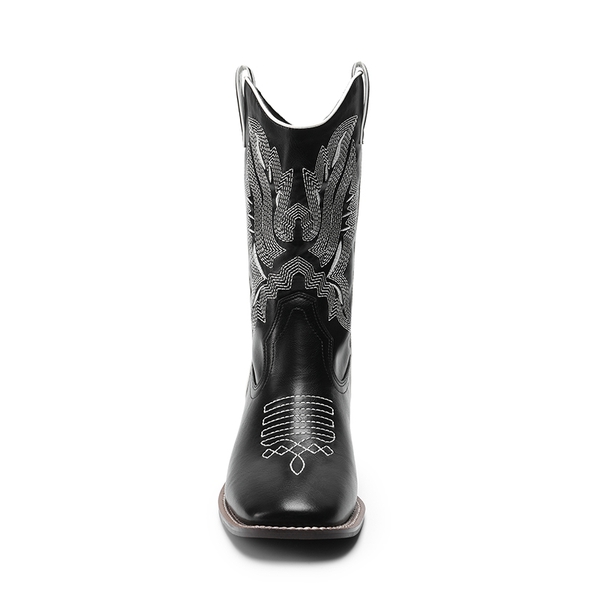 Vintage Square Toe Embroidery Cowgirl Boots - BLACK - 2