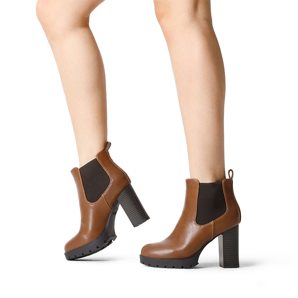 High Heel Chunky Chelsea Boots - BROWN - 2