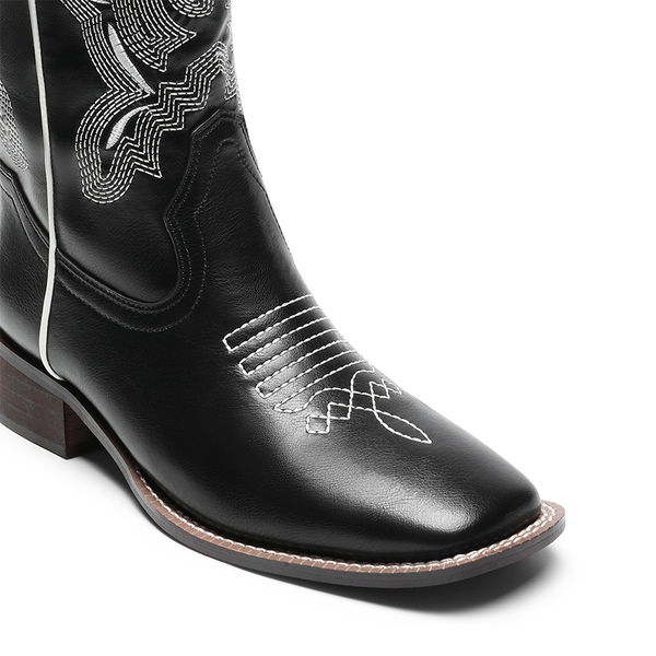 Vintage Square Toe Embroidery Cowgirl Boots - BLACK - 5