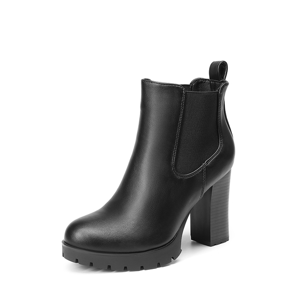 High Heel Chunky Chelsea Boots - BLACK -  0