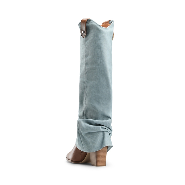 Two-Way Wear Denim Cuff Knee High Boots - DENIM BLUE - 3