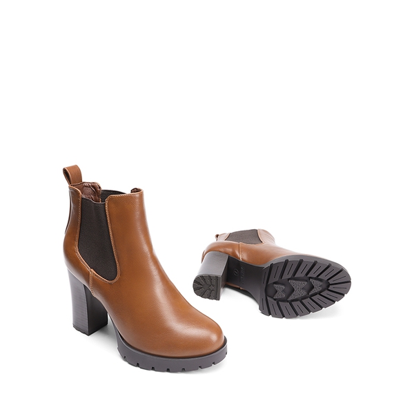 High Heel Chunky Chelsea Boots - BROWN - 5