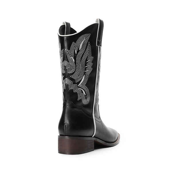 Vintage Square Toe Embroidery Cowgirl Boots - BLACK - 3