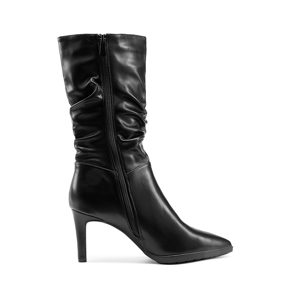 Wrinkle Design Pointed Toe Mid Calf Boots - BLACK - 2
