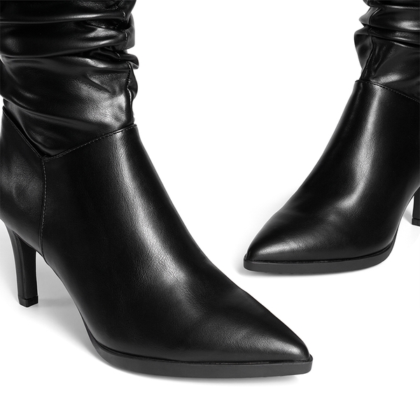 Wrinkle Design Pointed Toe Mid Calf Boots - BLACK - 4