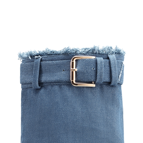 Denim Buckle Strap Stiletto Heel Boots - DENIM BLUE - 5