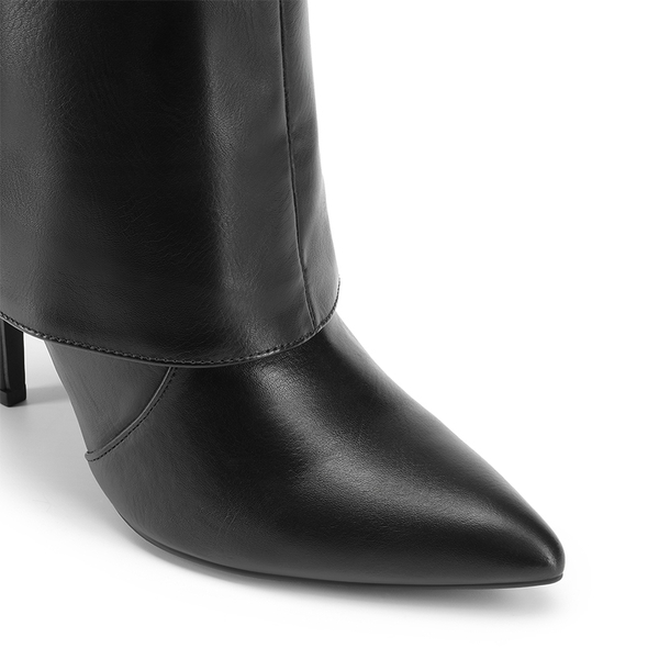 Denim Buckle Strap Stiletto Heel Boots - BLACK - 4