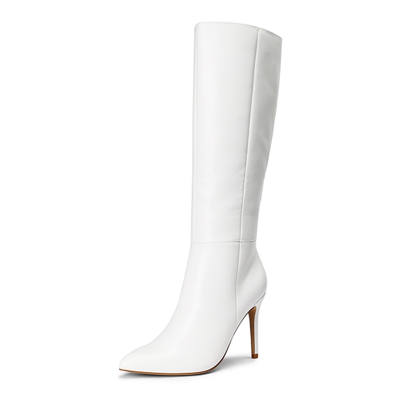 Pointed Toe Stiletto High Heel Knee High Boots - WHITE-PU -  0