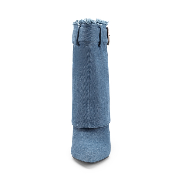 Denim Buckle Strap Stiletto Heel Boots - DENIM BLUE - 2