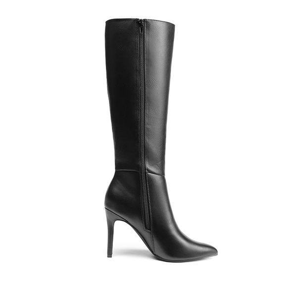 Pointed Toe Stiletto High Heel Knee High Boots - BLACK-PU - 1