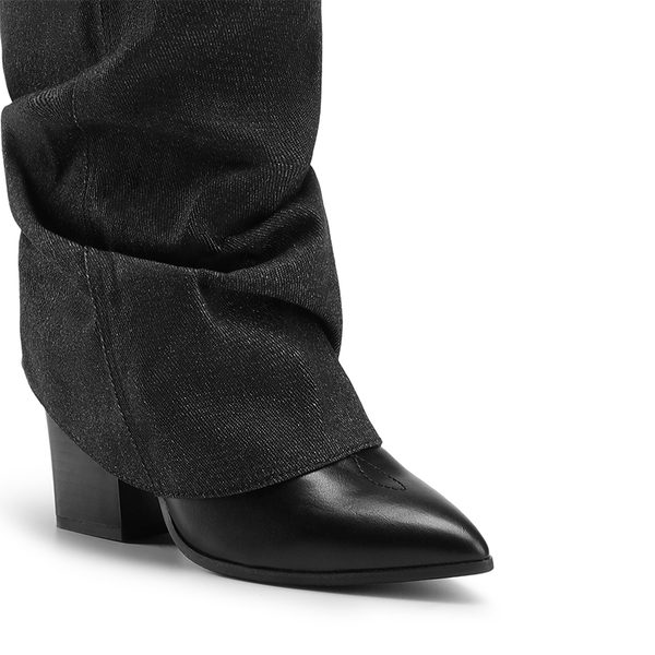 Two-Way Wear Denim Cuff Knee High Boots - DENIM BLACK - 6