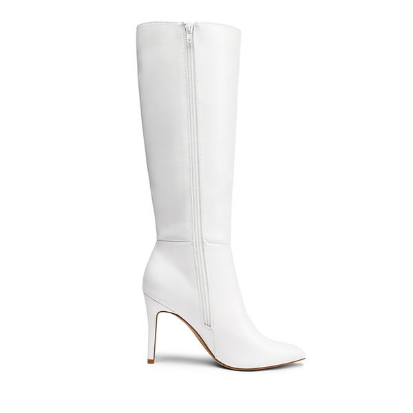 Pointed Toe Stiletto High Heel Knee High Boots - WHITE-PU - 1