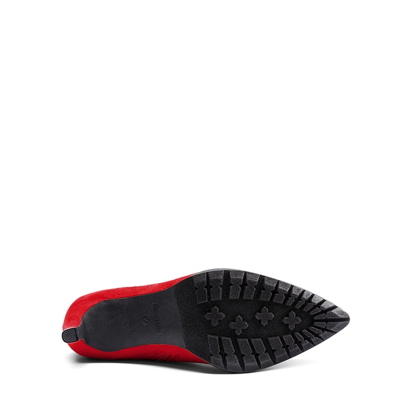 Wrinkle Design Pointed Toe Mid Calf Boots - RED-SUEDE - 6