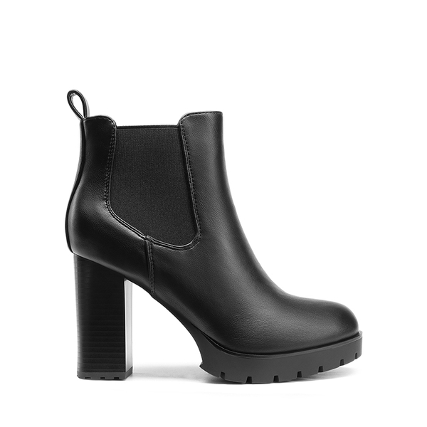 High Heel Chunky Chelsea Boots - BLACK - 3