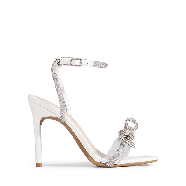 Bowknots Square Toe Rhinestone Heels - WHITE - 3